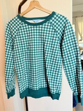 Draper James Green and White Natalie  Gingham Crewneck Sweater S MSRP: $128